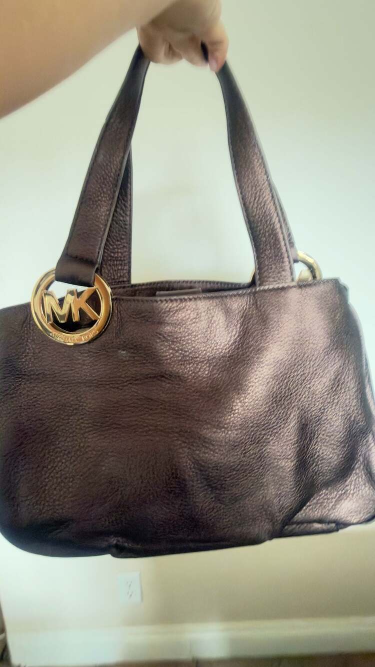 Michael Kors Metallic Bronze Leather Shoulder Bag with MK Logo Hardware
